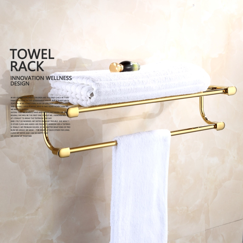 Tecmolog Brass Wall Mounted Double Towel Rails Bars, Wall Mounted Bath Towel Rack Shelf Bathroom Accessories BH501J