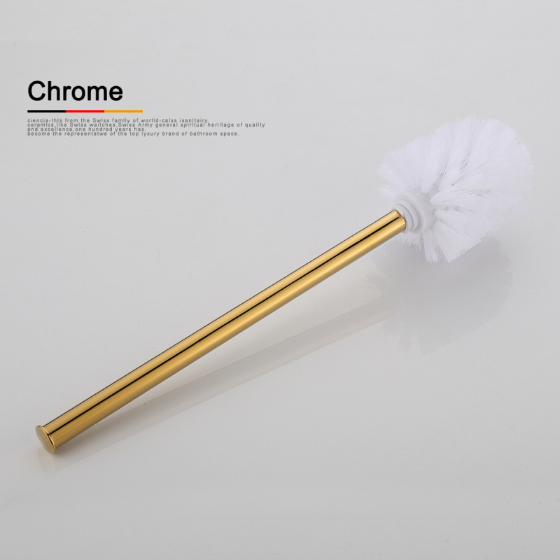 Tecmolog Brass Golden Toilet Brush with Holder, Wall Mounted, Self Adhesive and Drilling Toilet Brush Set BH497J