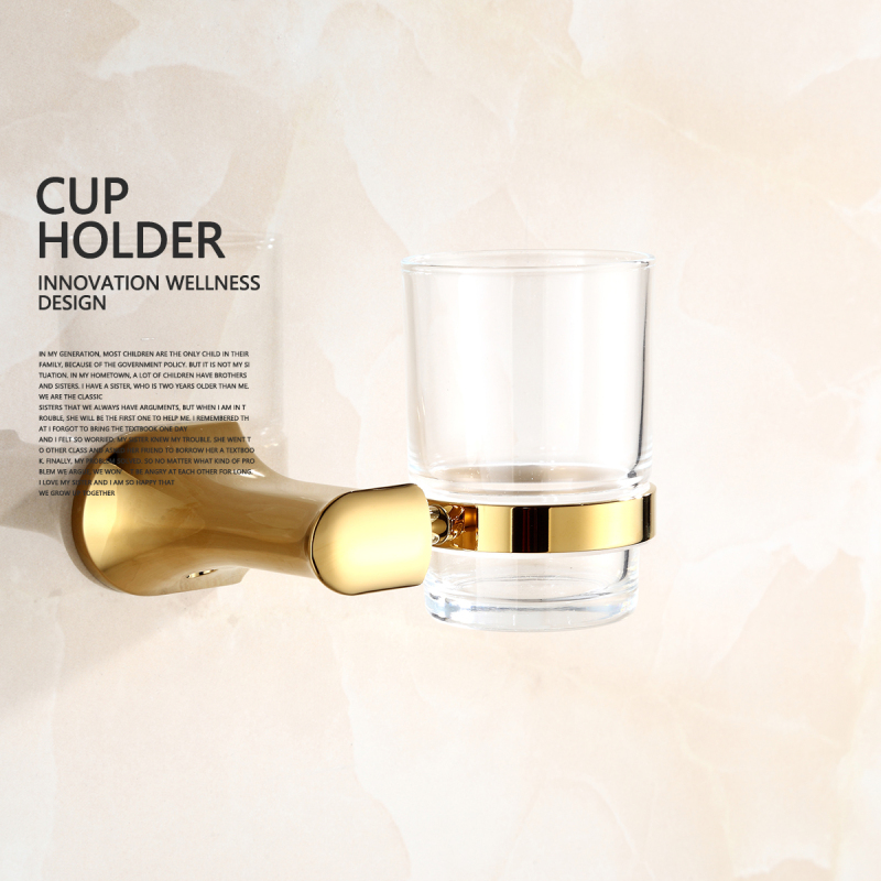 Tecmolog Brass Golden Toothbrush Cup Holder,  Wall Mounted Bathroom single Toothpaste Cup and Soap Dish Holder BH494J
