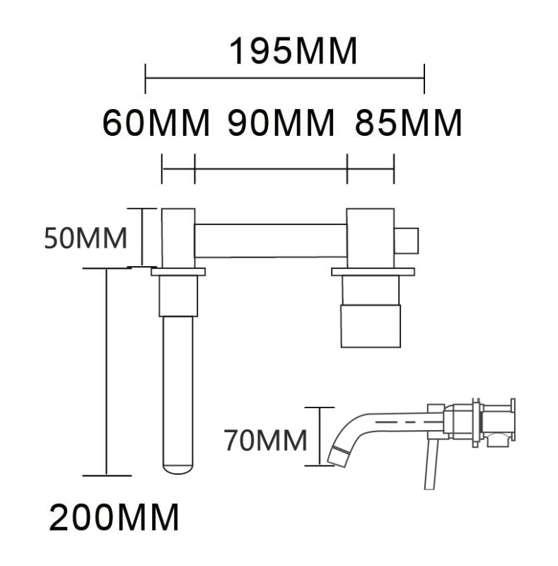 Tecmolog Brass Black Basin Faucet Single Handle Wall Mounted Bathroom Mixer Basin Taps Washroom Sink Faucet for Bathroom Vanity, Bowl Sink BB6083A