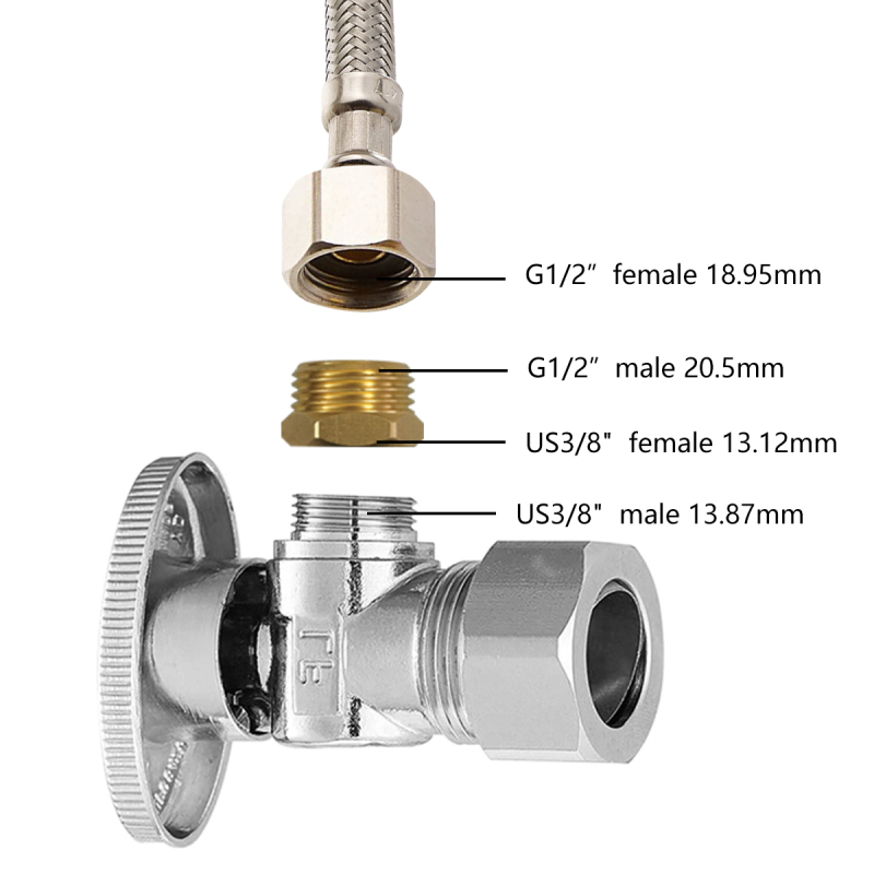 Tecmolog Brass Hose Adapter Connector, G1/2'' Male Thread to US3/8'' Female Thread, US3/8'' Male Thread to G1/2'' Female Thread, SBA025B/SBA025C