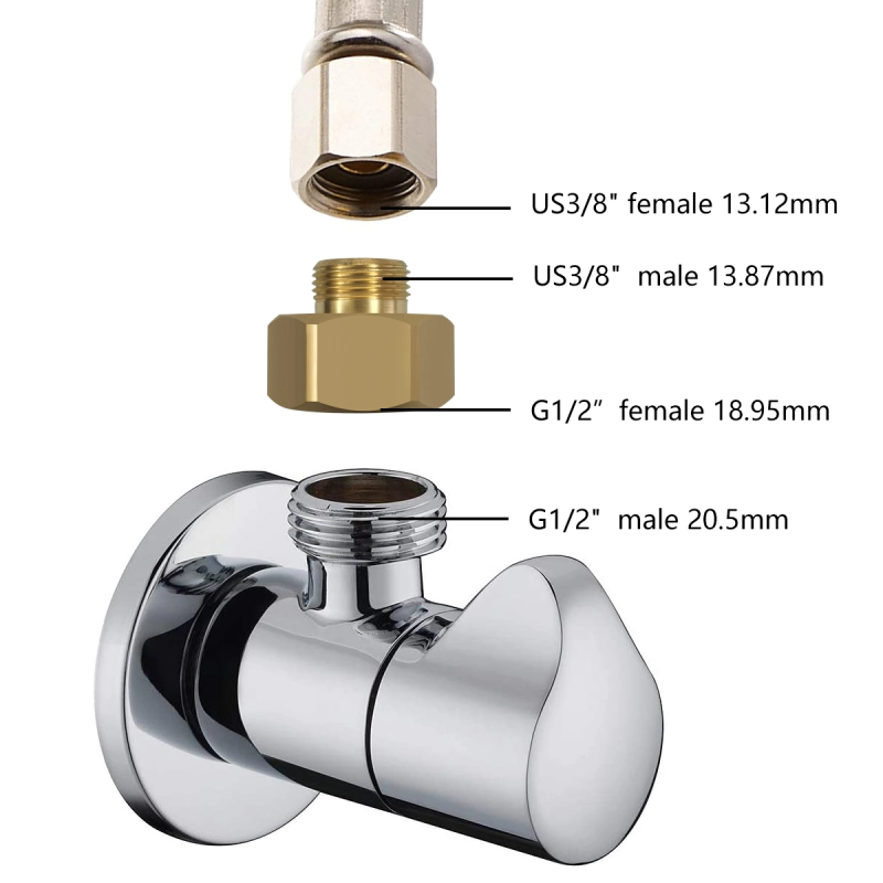 Tecmolog Brass Hose Adapter Connector, G1/2'' Male Thread to US3/8'' Female Thread, US3/8'' Male Thread to G1/2'' Female Thread, SBA025B/SBA025C