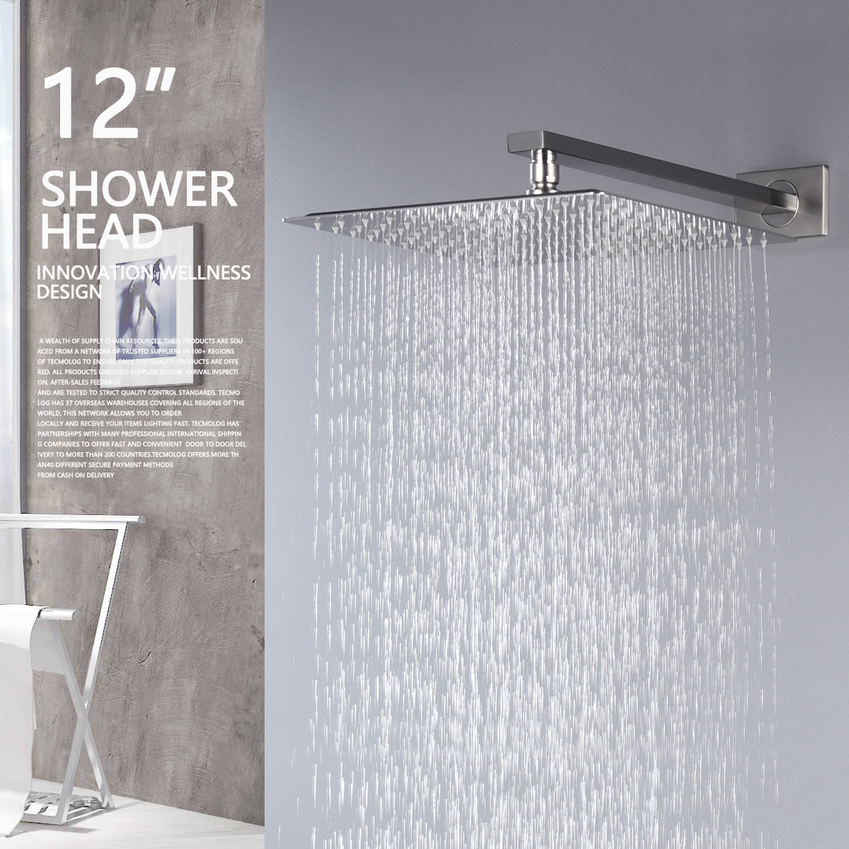 Tecmolog Bathroom Shower System with 10''/12'' Rain Shower and Handheld, Wall Mount Shower Set with Rough-in Valve Body, Nickel, BNA314B/BC314C