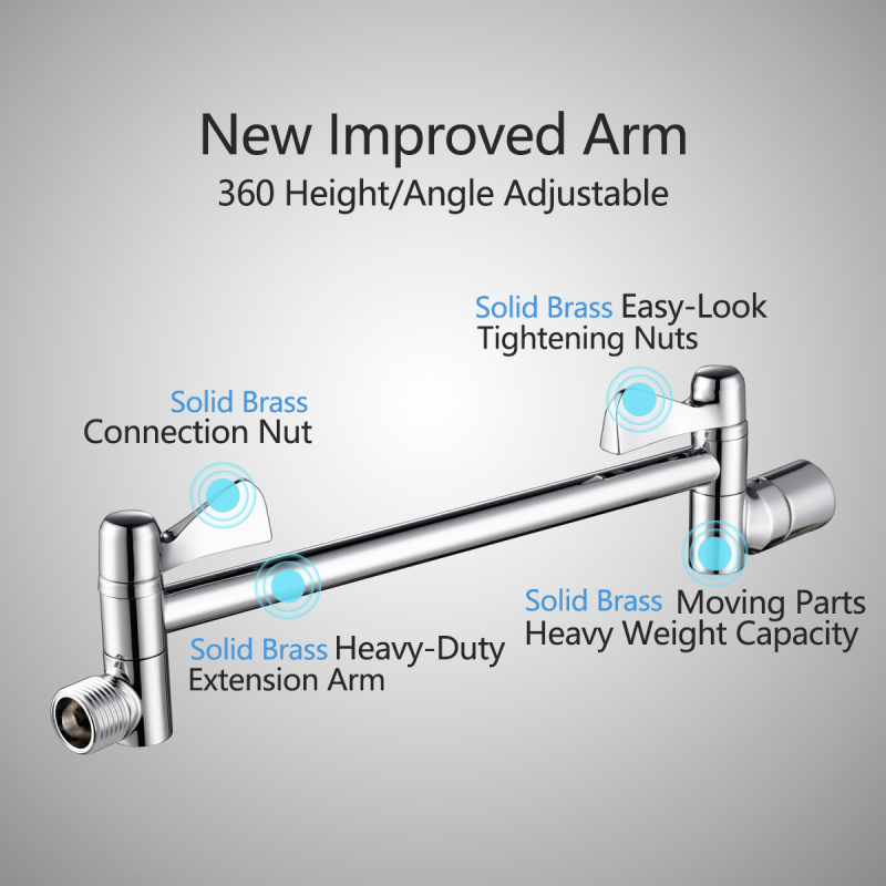 Tecmolog Brass Shower Extender Arm 11 Inch Height & Angle Adjustable Shower Head Extension Arm Chrome with Lock Joints, HPF022