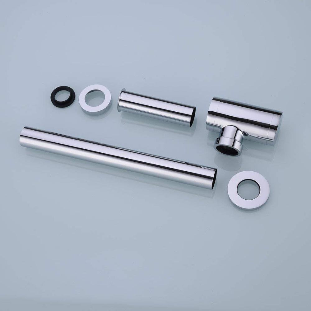 Tecmolog Brass Round Bottle Trap, Bathroom Sink Waste Trap, Drain Tube Adjustable P Trap,  Black/Chrome, WT07B/WT07