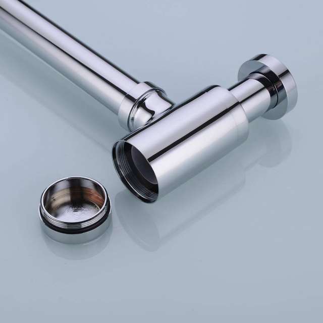 Tecmolog Brass Round Bottle Trap, Bathroom Sink Waste Trap, Drain Tube Adjustable P Trap,  Black/Chrome, WT07B/WT07