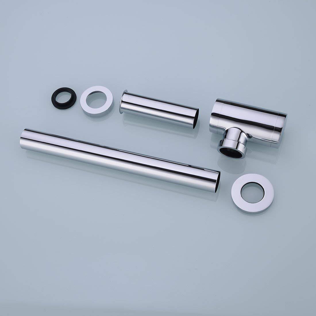 Tecmolog Brass Round Bottle Trap, Bathroom Sink Waste Trap, Drain Tube Adjustable P Trap,  Black/Chrome, WT07B/WT07