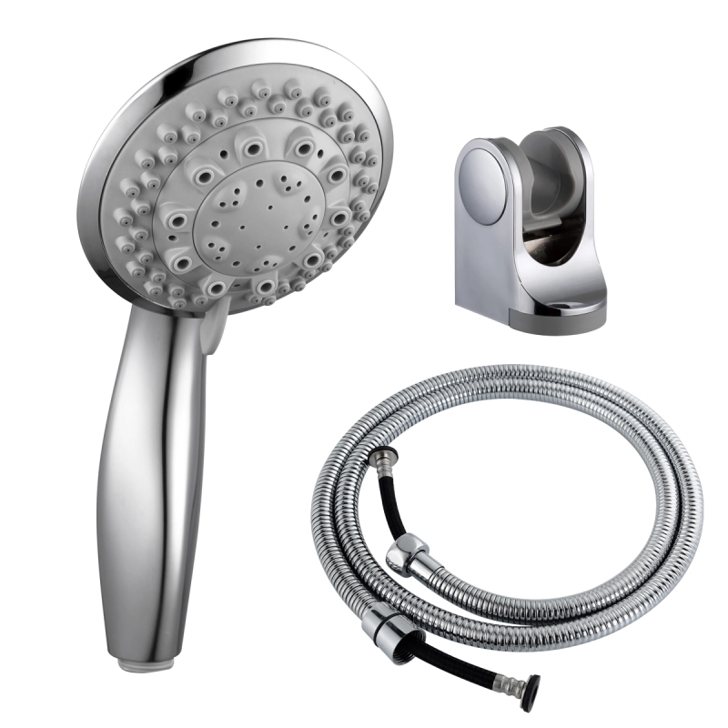 Tecmolog Plastic Chrome Handheld Shower Head With 7 Spray Setting, Shower Set with Hose and Holder, BS074/BS074F