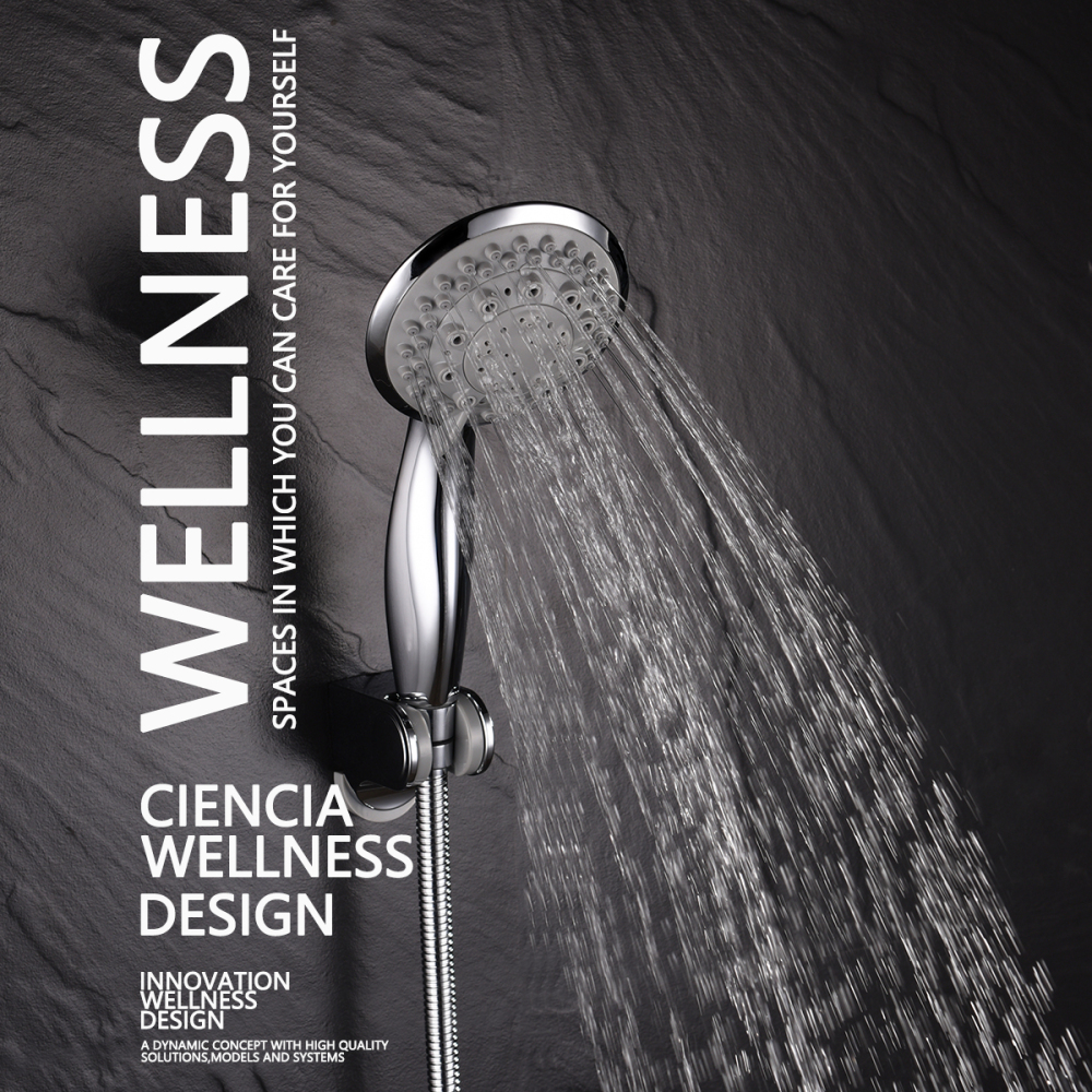 Tecmolog Plastic Chrome Handheld Shower Head With 7 Spray Setting, Shower Set with Hose and Holder, BS074/BS074F