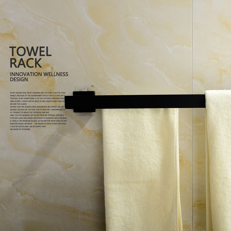 Tecmolog Wall Mounted Stainless Steel Black Towel Rack, Double/Single Adhesive Towel Bar for Bathroom, Bath Accessories, SBH175B/SBH176B