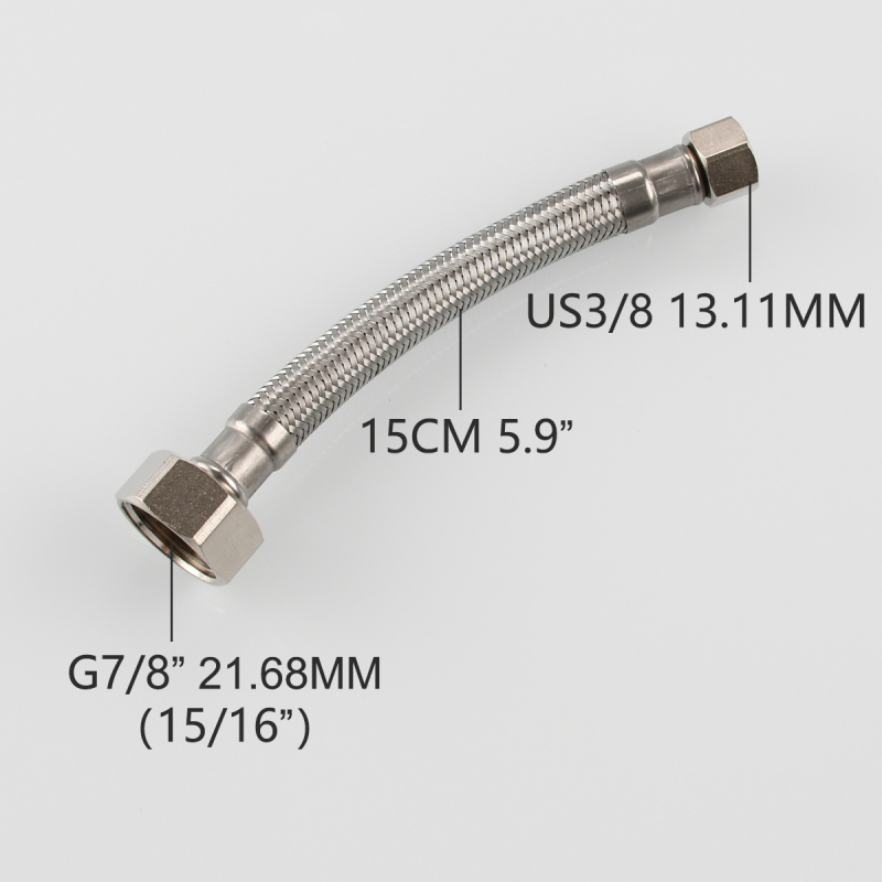 Tecmolog Braided Stainless Steel Toilet Connector, Toilet Supply Line 3/8" Female Compression Thread x 7/8"(15/16'') Female Ballcock Thread, FHA022