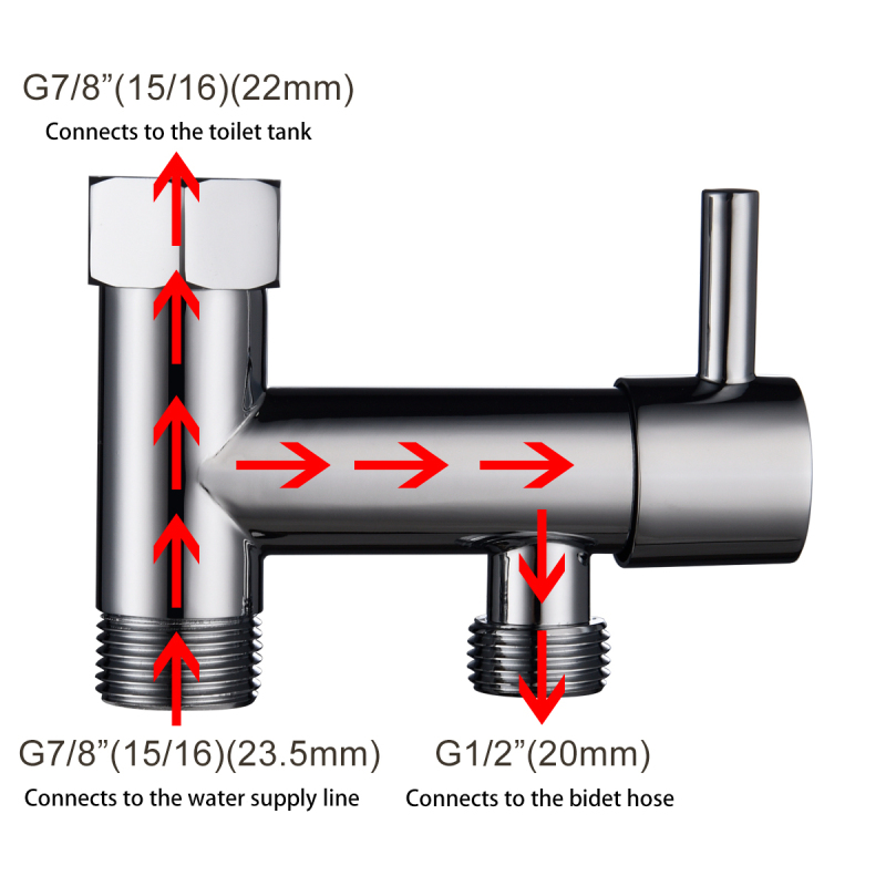 Tecmolog Brass Bidet T Adapter with Shut Off Valve 7/8" x 1/2", 3 Way Toilet Bidet Connector for America, Chrome/Brushed Nickel, DSF010/DSF010NA