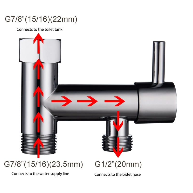 Tecmolog Stainless Steel Hand Held Bidet Sprayer Kit with 7/8''(15/16'') Diverter Valve for America, Brushed Nickel/Chrome, WS036FM1/WS036FM2
