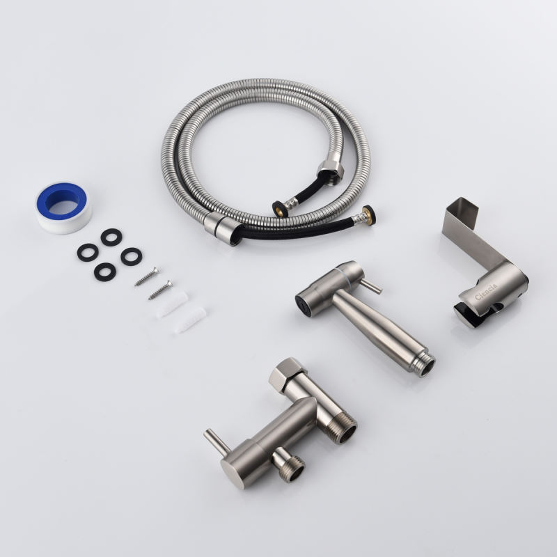 Tecmolog Stainless Steel Hand Held Bidet Sprayer Kit with 7/8''(15/16'') Diverter Valve for America, Brushed Nickel/Chrome, WS036FM1/WS036FM2
