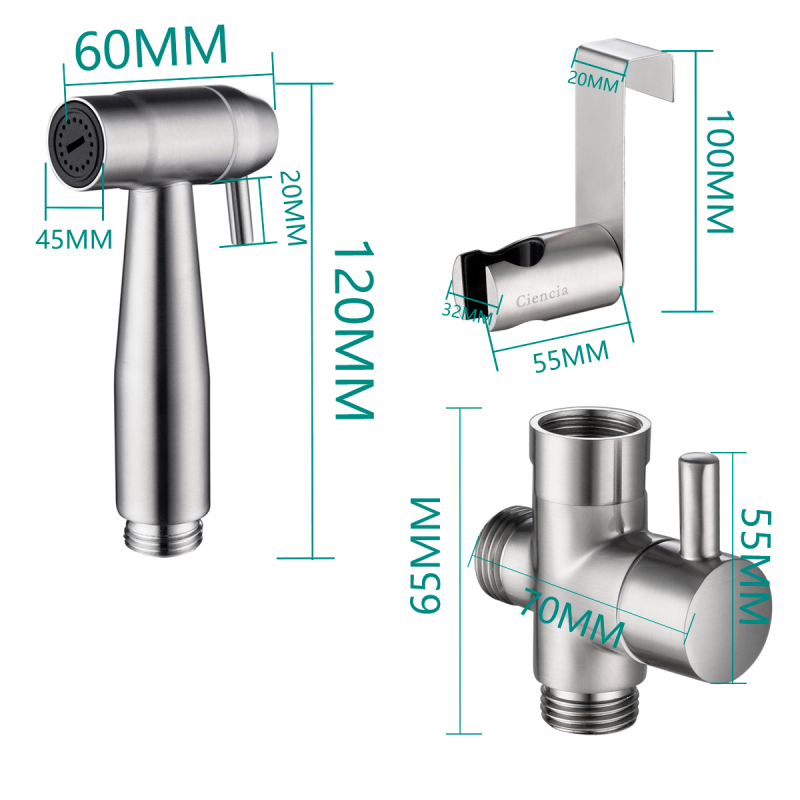 Tecmolog Stainless Steel Hand Held Adjustable Toilet Bidet Sprayer, Sprayer Head Only / Bidet Sprayer Set, Brushed Nickel, WS036/WS036F