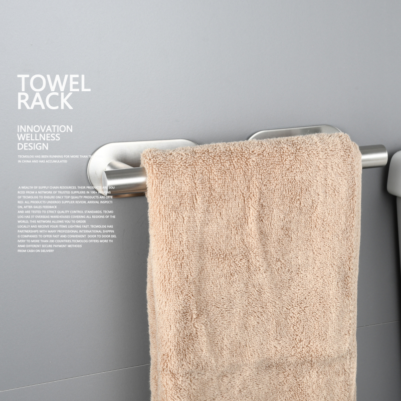 Tecmolog Self Adhesive Wall Mount Single Towel Bar, Stainless Steel No Drilling 23cm/40cm Length Towel Holder, Brushed Nickel/Black, SBH231