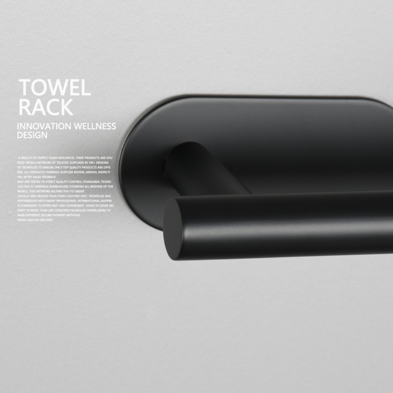 Tecmolog Self Adhesive Wall Mount Single Towel Bar, Stainless Steel No Drilling 23cm/40cm Length Towel Holder, Brushed Nickel/Black, SBH231