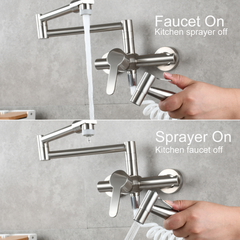 Tecmolog Brass Pot Filler Folding Faucet with Side Sprayer, Kitchen Sink Faucet with Swing Arm and Double Function Joint, BC1230/BB1230/BNA1230