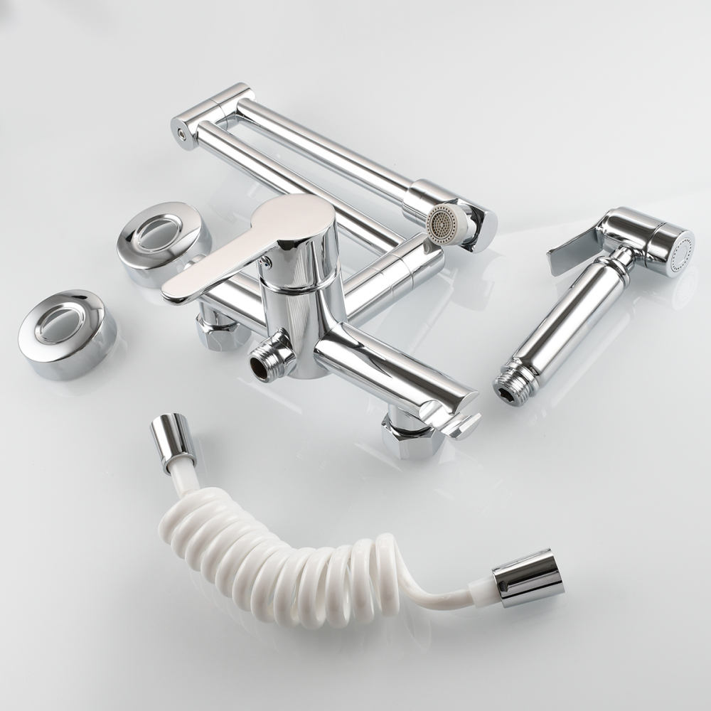 Tecmolog Brass Pot Filler Folding Faucet with Side Sprayer, Kitchen Sink Faucet with Swing Arm and Double Function Joint, BC1230/BB1230/BNA1230