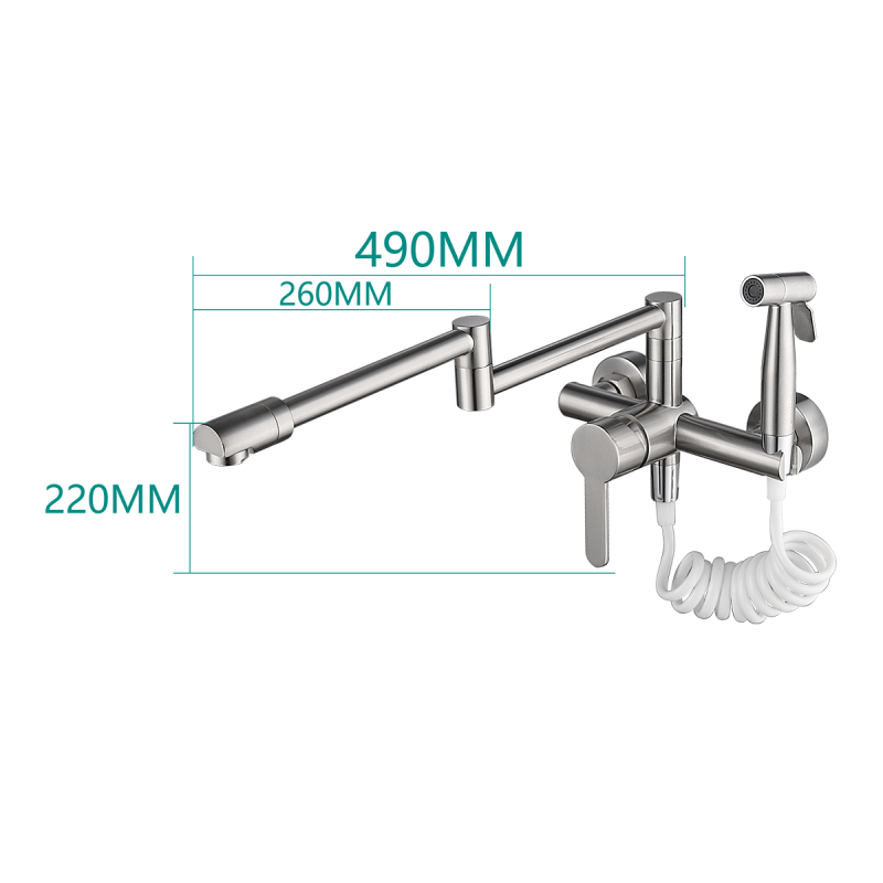 Tecmolog Brass Pot Filler Folding Faucet with Side Sprayer, Kitchen Sink Faucet with Swing Arm and Double Function Joint, BC1230/BB1230/BNA1230