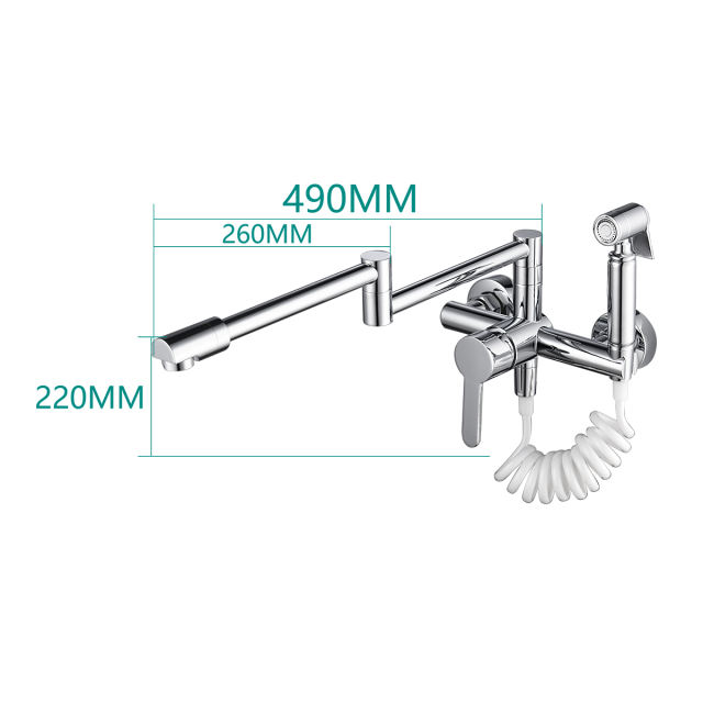 Tecmolog Brass Pot Filler Folding Faucet with Side Sprayer, Kitchen Sink Faucet with Swing Arm and Double Function Joint, BC1230/BB1230/BNA1230