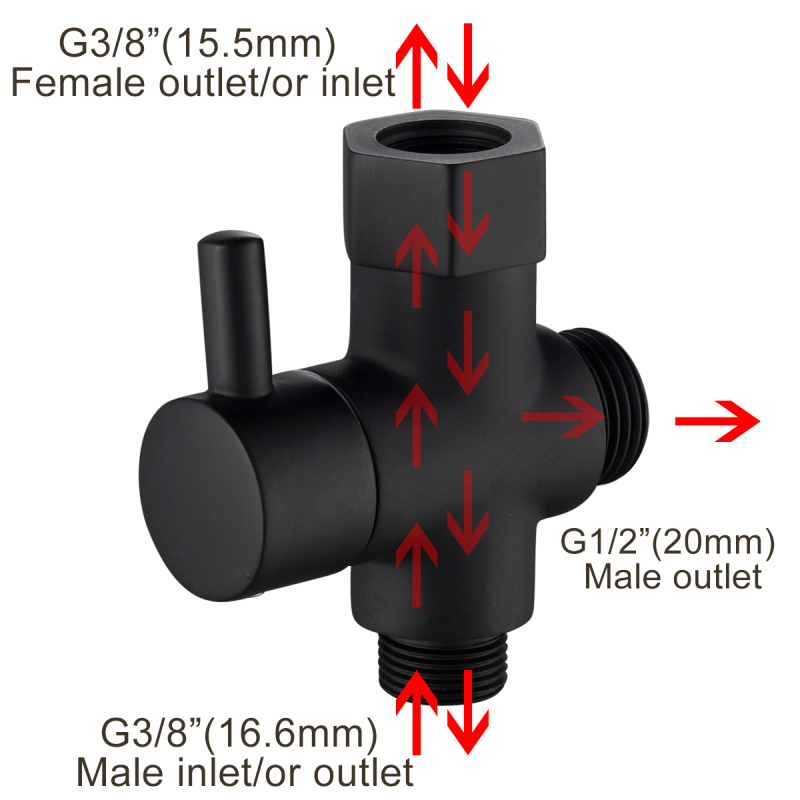 Tecmolog 3 Way Diverter Valve Brass Shut Off Valve 3/8”-12/17 T Adapter for Toilet Water Line DSF007D/DSF007DNA/DSF007DB