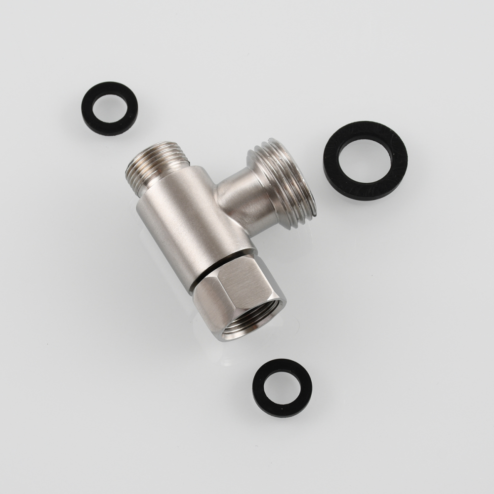 Tecmolog 304 Stainless Steel 3-Way Tee Connector US 3/8 T Adapter Nickel T-Valve for Bidet Sprayer,SBA020B