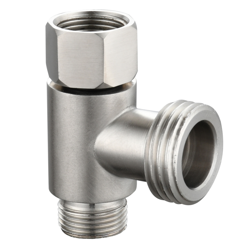 Tecmolog 304 Stainless Steel 3-Way Tee Connector US 3/8 T Adapter Nickel T-Valve for Bidet Sprayer,SBA020B