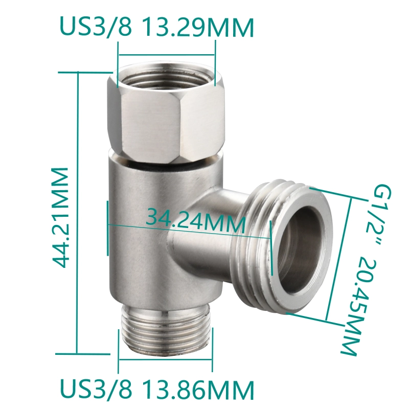 Tecmolog 304 Stainless Steel 3-Way Tee Connector US 3/8 T Adapter Nickel T-Valve for Bidet Sprayer,SBA020B