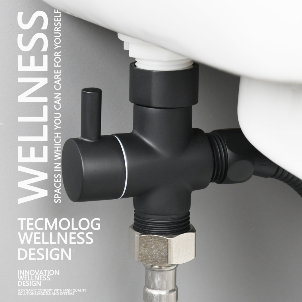 Tecmolog Black Shower Head Diverter for Toilet Lavatory, Brass Shut Off Valve  with G7/8" (G15/16") and 3 Way Valve for Shower DSF006B