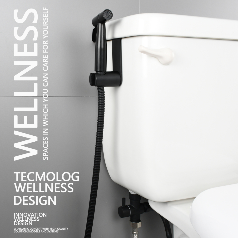 Tecmolog Hand Held Bidet Toilet Sprayer Kit, Stainless Steel Shattaf  for Personal Hygiene, Black Bidet Sprayer with G7/8 Diverter WS024CFM