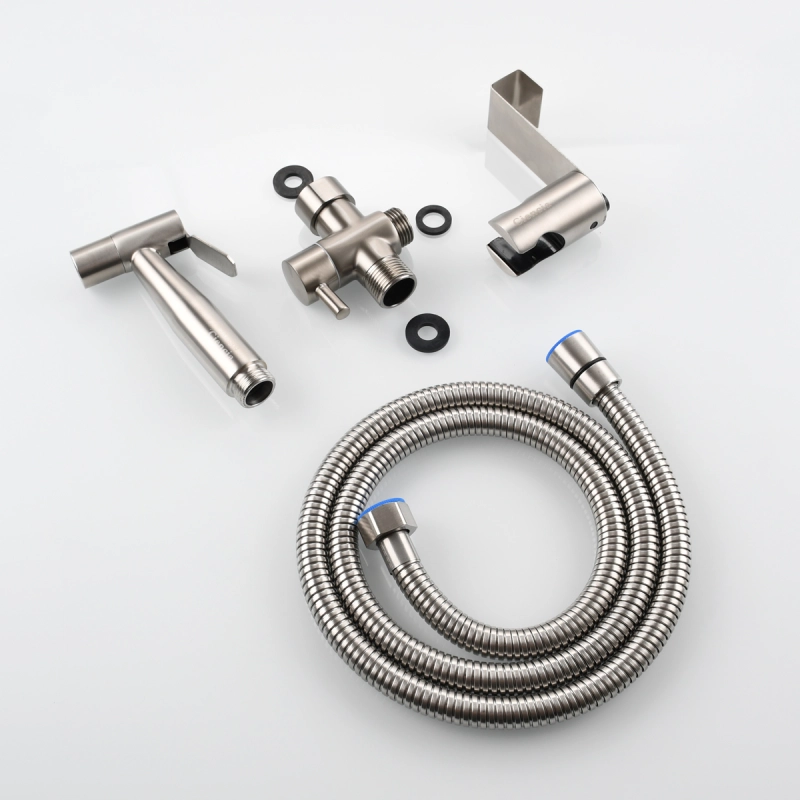 Tecmolog Stainless Steel Toilet Bidet Sprayer Set,  Bidet Shattaf Set with Hose, Holder and G 7/8 Diverte WS024FM