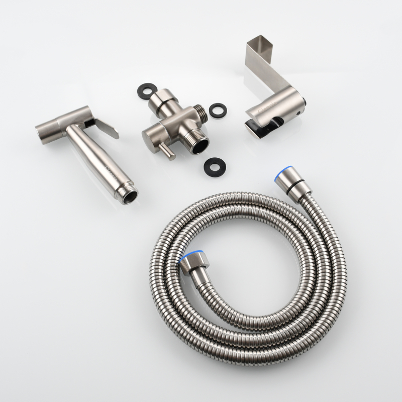 Tecmolog Stainless Steel Toilet Bidet Sprayer Set,  Bidet Shattaf Set with Hose, Holder and G 7/8 Diverte WS024FM