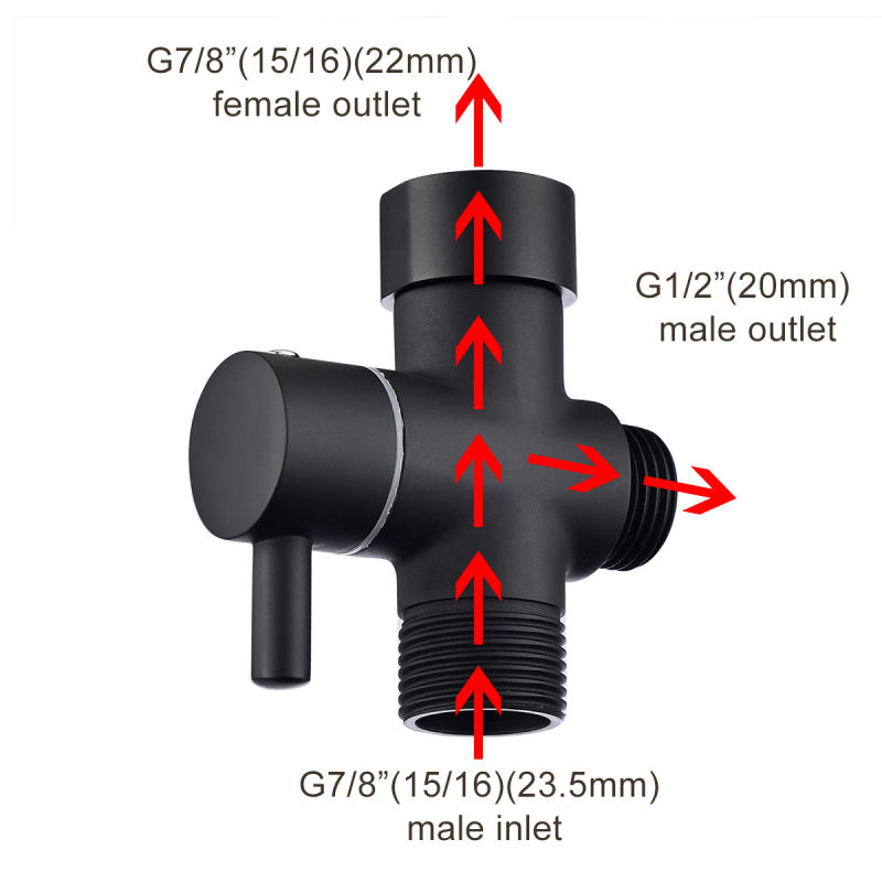 Tecmolog Black Shower Head Diverter for Toilet Lavatory, Brass Shut Off Valve  with G7/8" (G15/16") and 3 Way Valve for Shower DSF006B