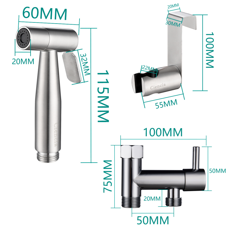 Tecmolog Handheld Bidet Sprayer Set with 7/8''(15/16'') Diverter Valve, American Only, Brushed Nickel/Chrome, WS024FM1/WS024FM2