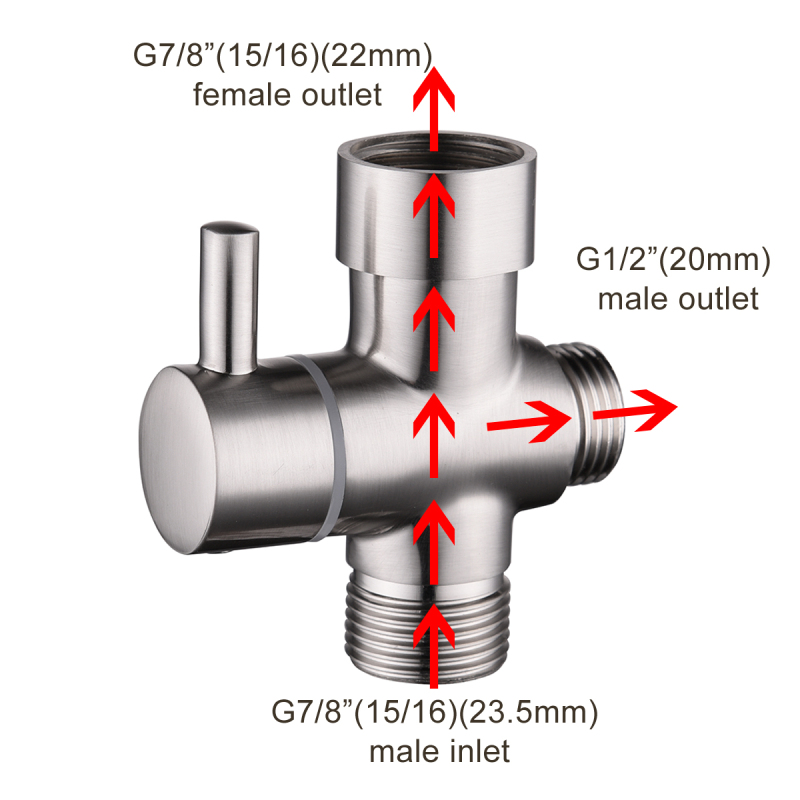 Tecmolog Brass T-adapter with Shut-off T Valve, G7/8, G1/2 and 3-way Water Tee Connector,for Handheld Toilet Bidet Spray Bathroom DSF006/DSF006NA