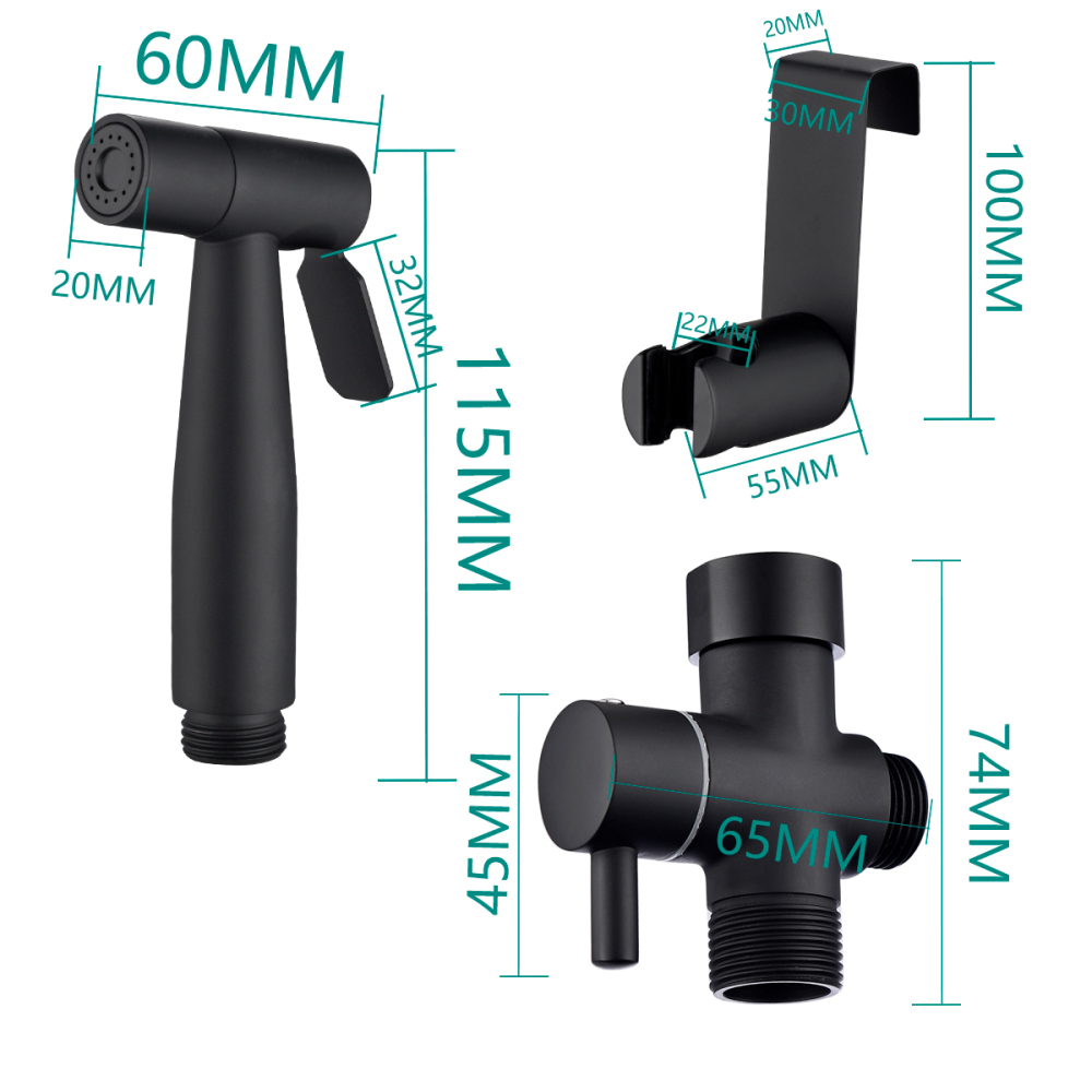 Tecmolog Hand Held Bidet Toilet Sprayer Kit, Stainless Steel Shattaf  for Personal Hygiene, Black Bidet Sprayer with G7/8 Diverter WS024CFM