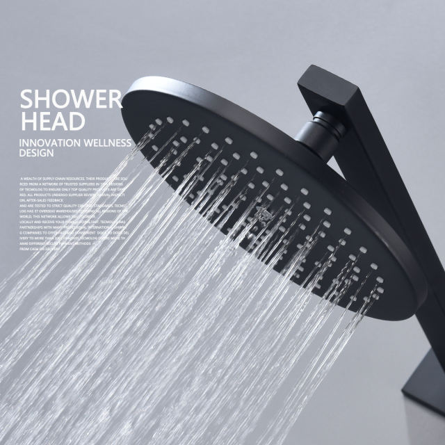 Tecmolog Fixed Shower Head 8'' Large Round/Square, Stainless Steel Balck High Pressure Rain Shower Head for Bathroom