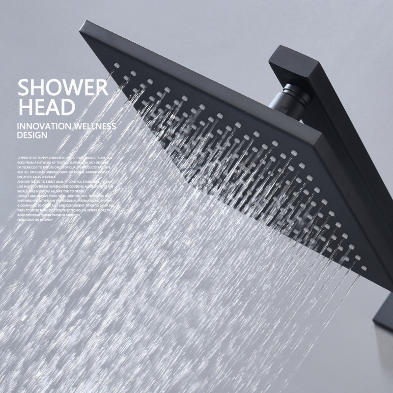 Tecmolog Fixed Shower Head 8'' Large Round/Square, Stainless Steel Balck High Pressure Rain Shower Head for Bathroom