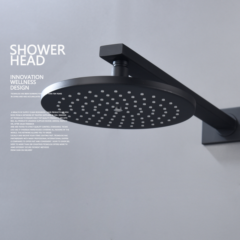 Tecmolog Fixed Shower Head 8'' Large Round/Square, Stainless Steel Balck High Pressure Rain Shower Head for Bathroom