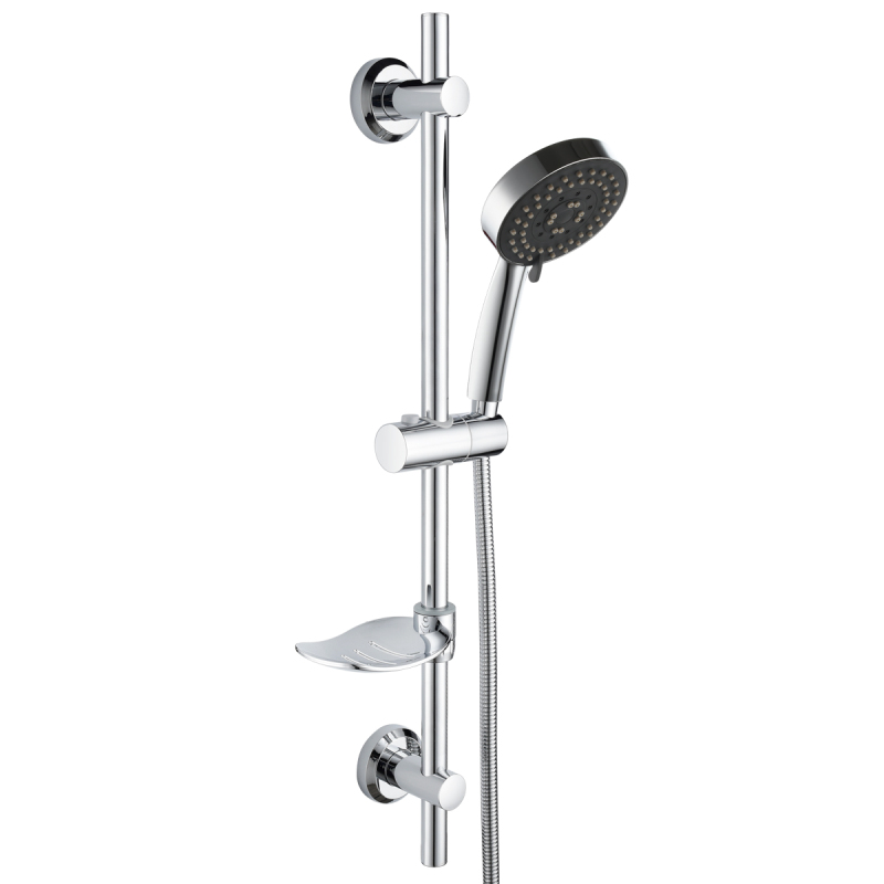 Tecmolog Stainless Steel Chrome Adhesive Sliding bar/Shower Set, With Soap Dish and Adjustable Height holder of Hand Held Shower head BC4044/BB4044