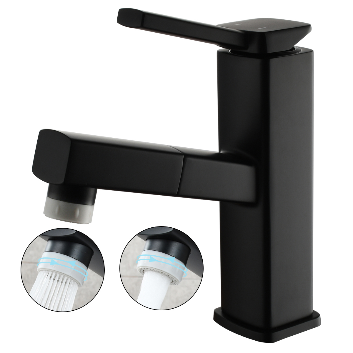 Tecmolog Pulldown Basin Faucet with Pull out Sprayer, Brass Single Lever Faucet for Bathroom, Black/Chrome/Brushed Nickel, BB6129/BC6129/BNA6129