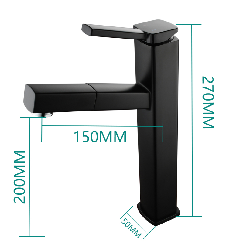 Tecmolog Pulldown Basin Faucet with Pull out Sprayer, Brass Single Lever Faucet for Bathroom, Black/Chrome/Brushed Nickel, BB6129/BC6129/BNA6129