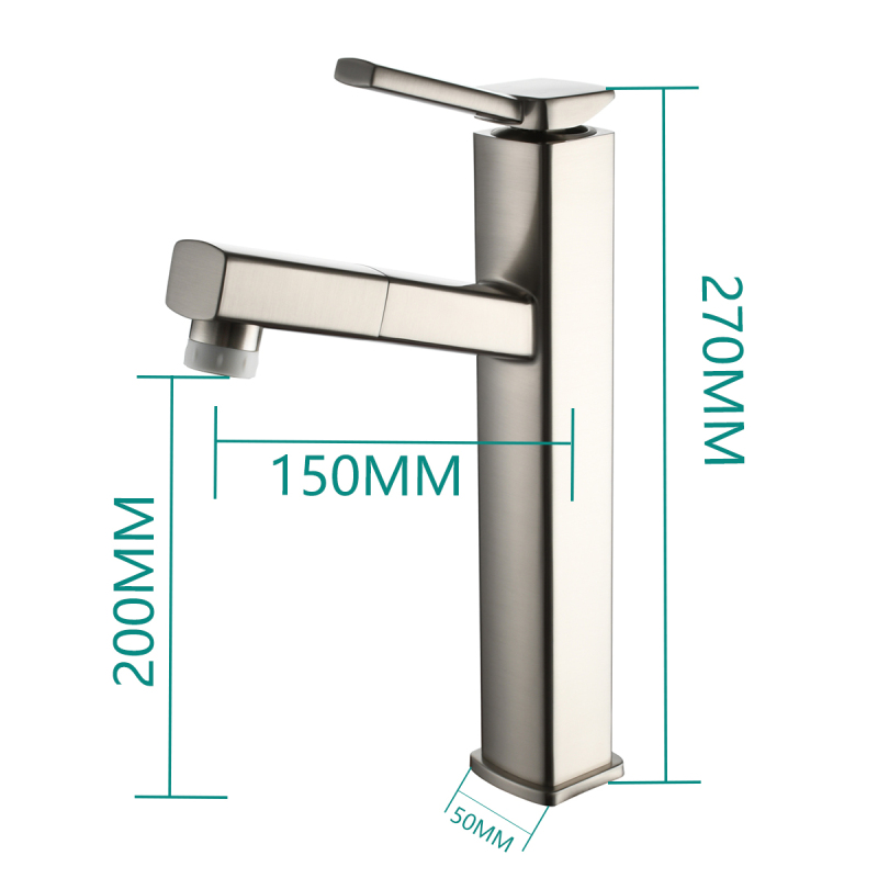 Tecmolog Pulldown Basin Faucet with Pull out Sprayer, Brass Single Lever Faucet for Bathroom, Black/Chrome/Brushed Nickel, BB6129/BC6129/BNA6129