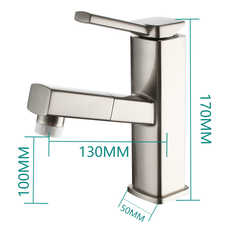 Tecmolog Pulldown Basin Faucet with Pull out Sprayer, Brass Single Lever Faucet for Bathroom, Black/Chrome/Brushed Nickel, BB6129/BC6129/BNA6129
