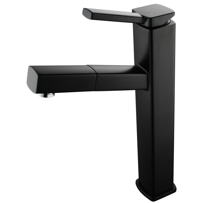 Tecmolog Pulldown Basin Faucet with Pull out Sprayer, Brass Single Lever Faucet for Bathroom, Black/Chrome/Brushed Nickel, BB6129/BC6129/BNA6129