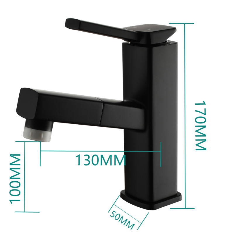 Tecmolog Pulldown Basin Faucet with Pull out Sprayer, Brass Single Lever Faucet for Bathroom, Black/Chrome/Brushed Nickel, BB6129/BC6129/BNA6129