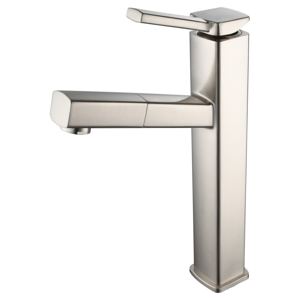 Tecmolog Pulldown Basin Faucet with Pull out Sprayer, Brass Single Lever Faucet for Bathroom, Black/Chrome/Brushed Nickel, BB6129/BC6129/BNA6129