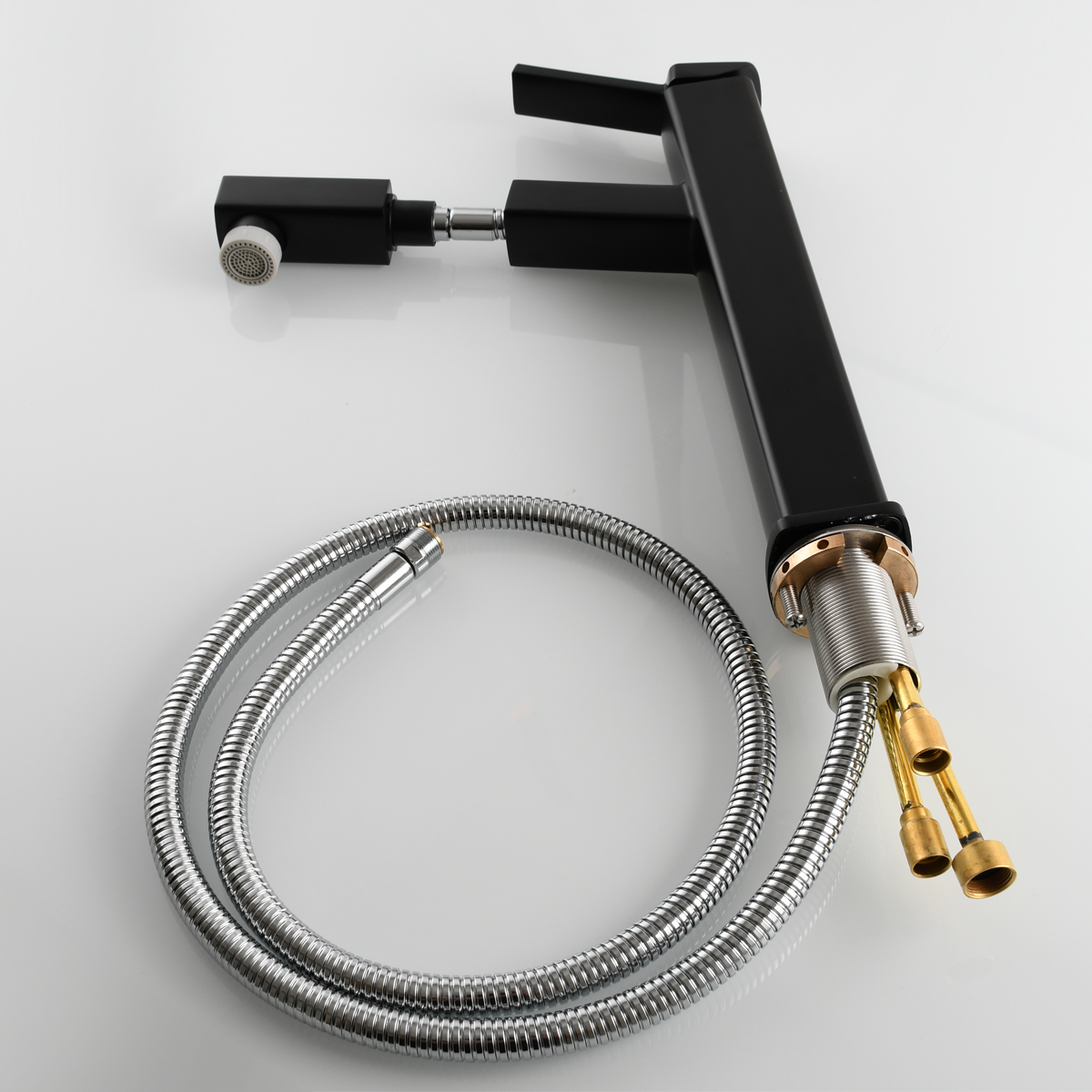 Tecmolog Pulldown Basin Faucet with Pull out Sprayer, Brass Single Lever Faucet for Bathroom, Black/Chrome/Brushed Nickel, BB6129/BC6129/BNA6129