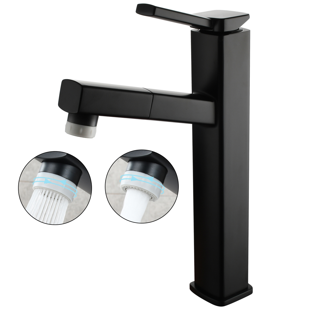 Tecmolog Pulldown Basin Faucet with Pull out Sprayer, Brass Single Lever Faucet for Bathroom, Black/Chrome/Brushed Nickel, BB6129/BC6129/BNA6129